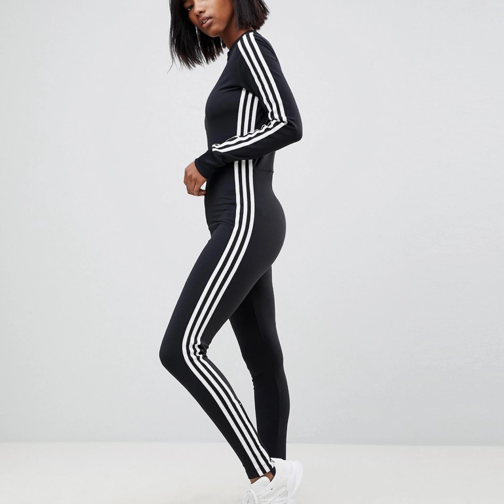 adidas Originals adicolor Three Stripe Stirrup Jumpsuit In Black